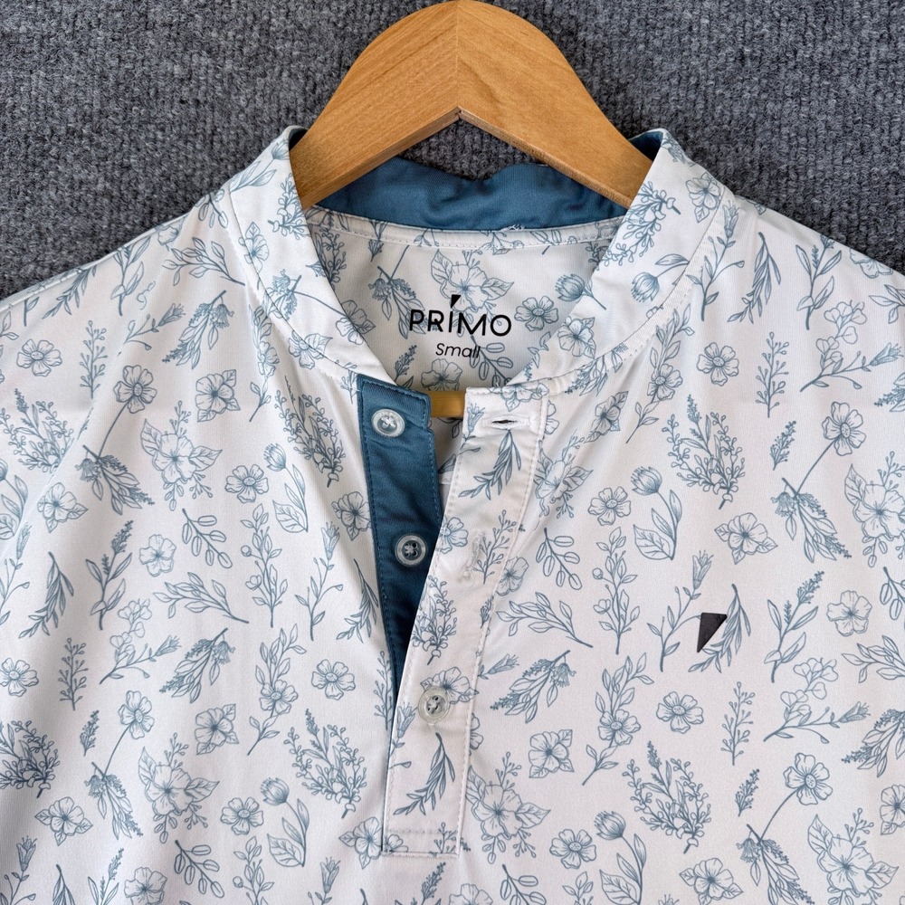 Primo Golf Polo Shirt Mens S White Floral Blade Collar Stretch Performance